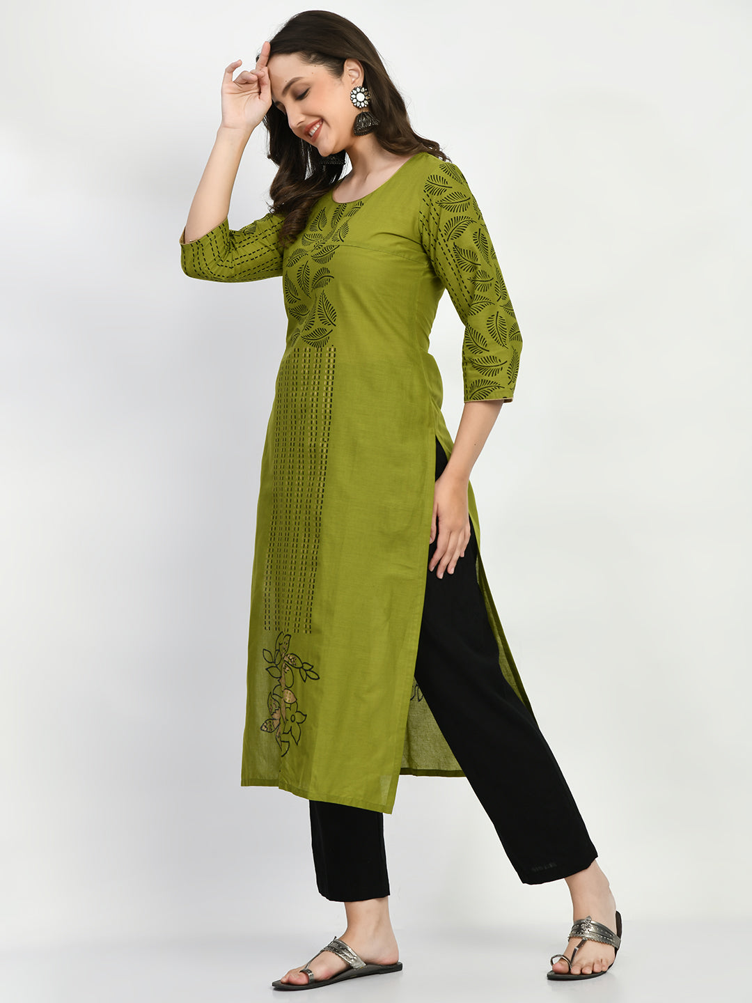 Women's Green Hand block Printed Kurta - Taantav