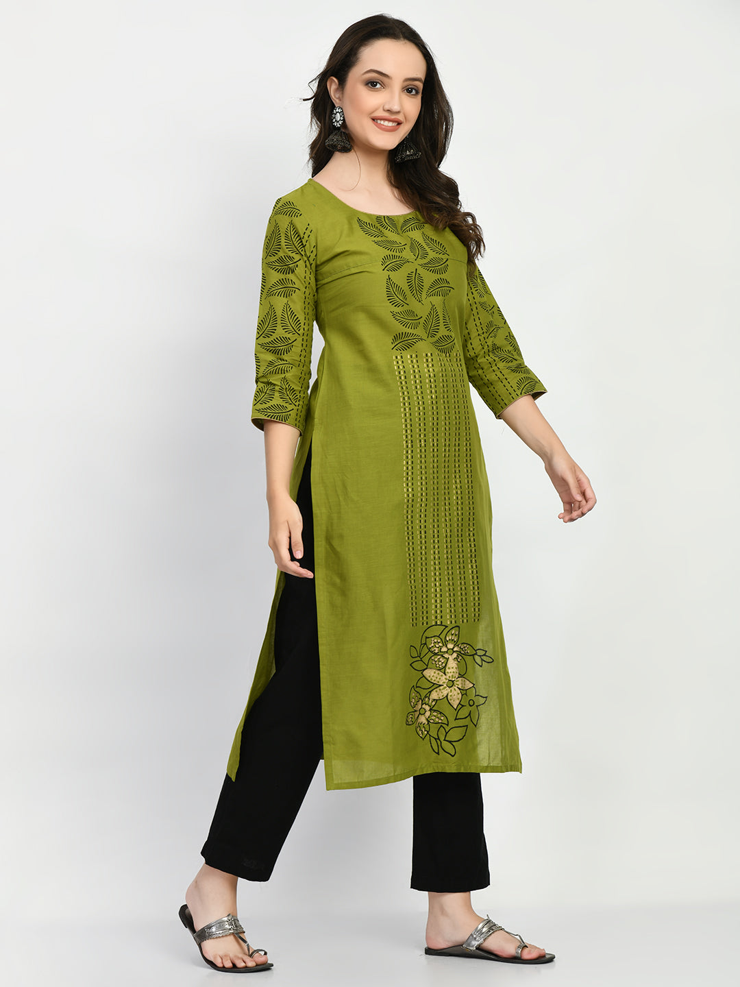 Women's Green Hand block Printed Kurta - Taantav