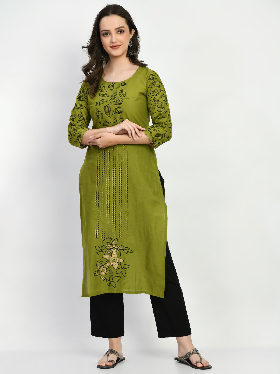 Women's Green Hand block Printed Kurta - Taantav