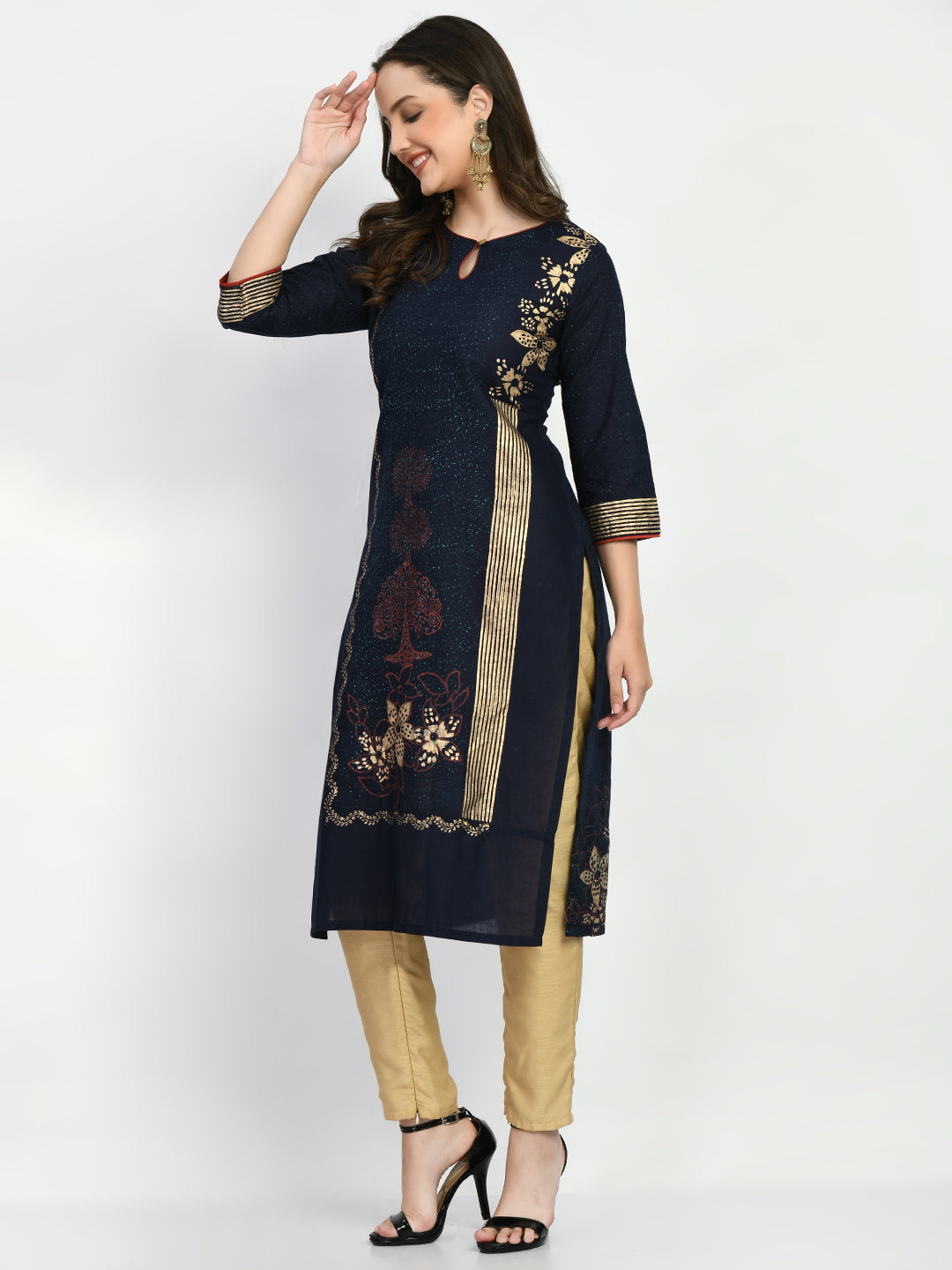 Women's Blue Hand block Printed Kurta - Taantav