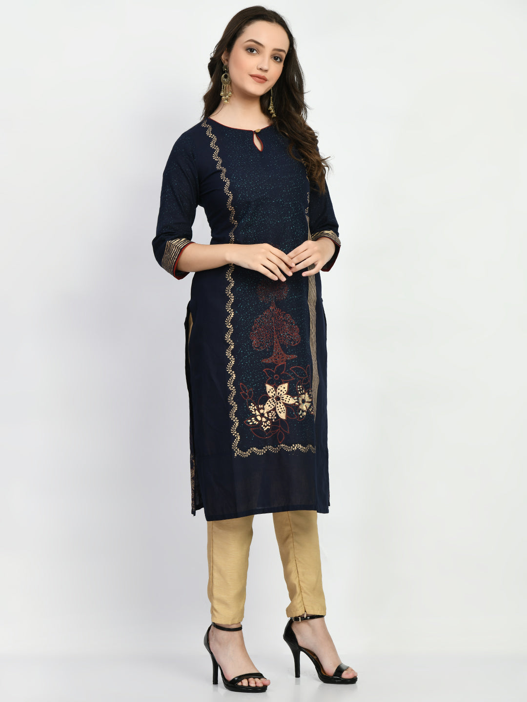 Women's Blue Hand block Printed Kurta - Taantav