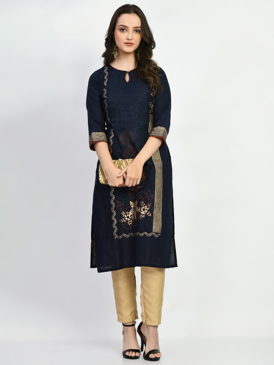 Women's Blue Hand block Printed Kurta - Taantav