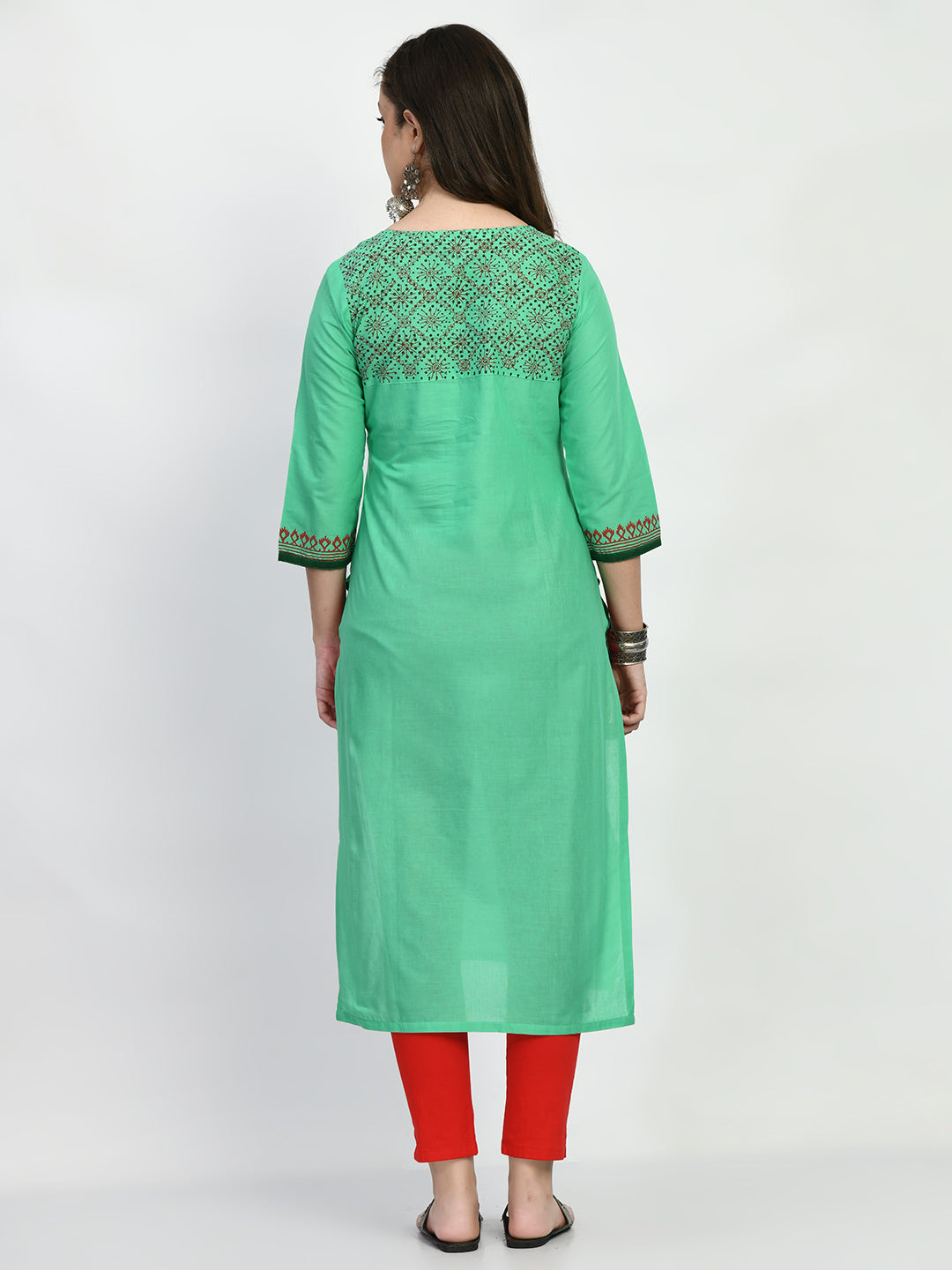 Women's Lime green Hand block Printed Kurta - Taantav