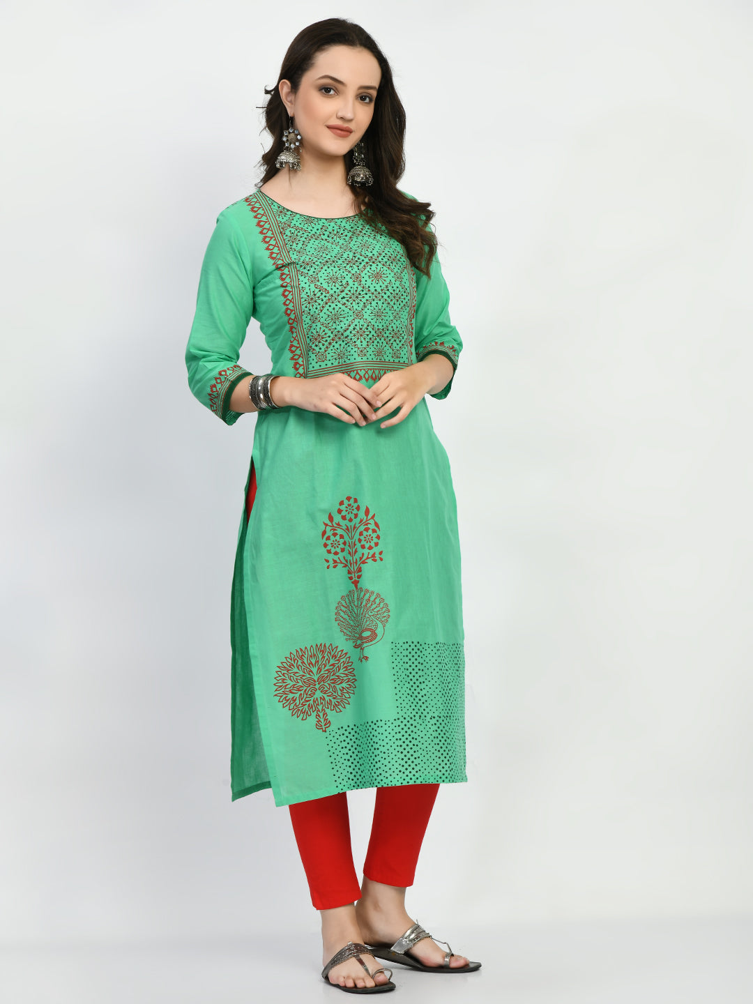 Women's Lime green Hand block Printed Kurta - Taantav