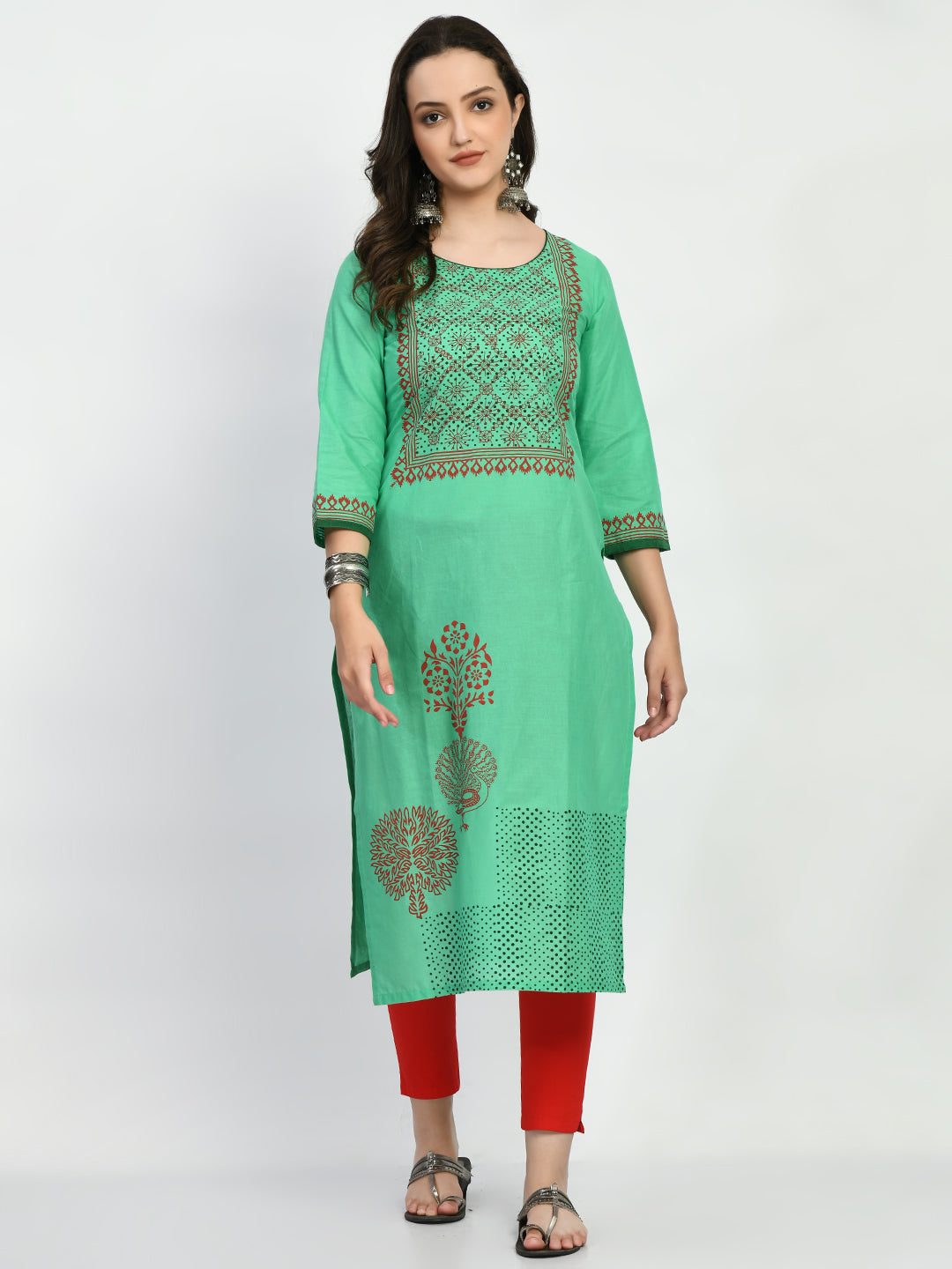 Women's Lime green Hand block Printed Kurta - Taantav