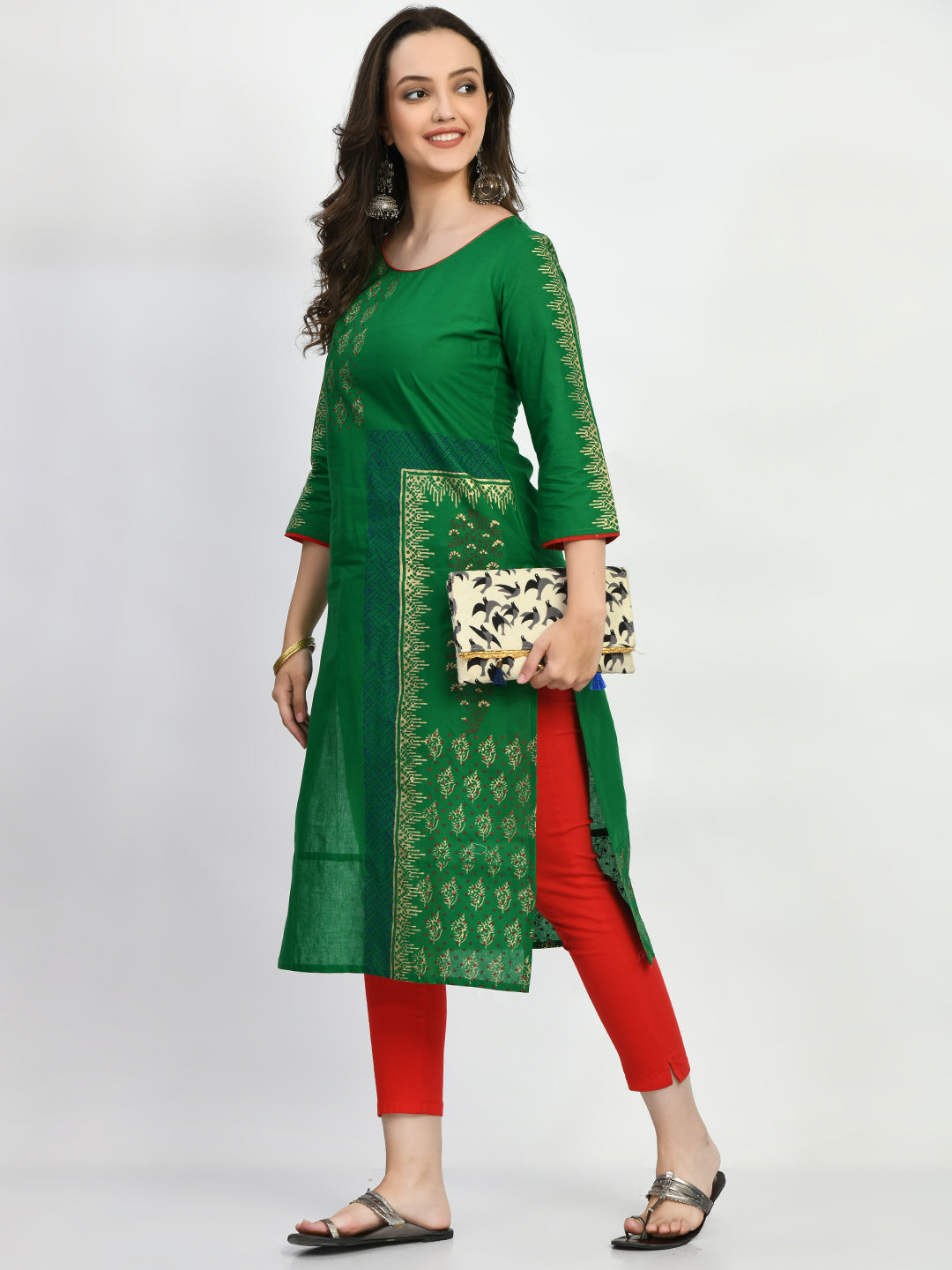 Women's Green Hand block Printed Kurta - Taantav