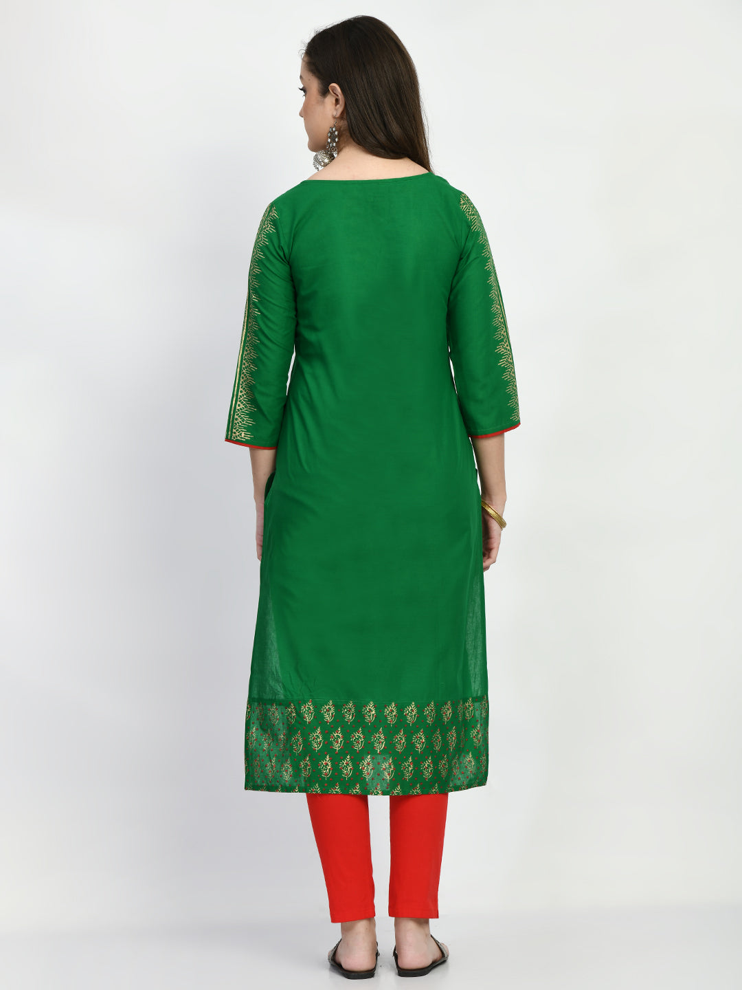 Women's Green Hand block Printed Kurta - Taantav