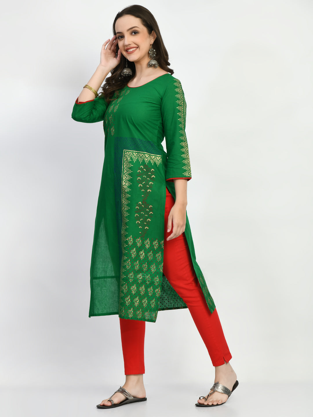 Women's Green Hand block Printed Kurta - Taantav