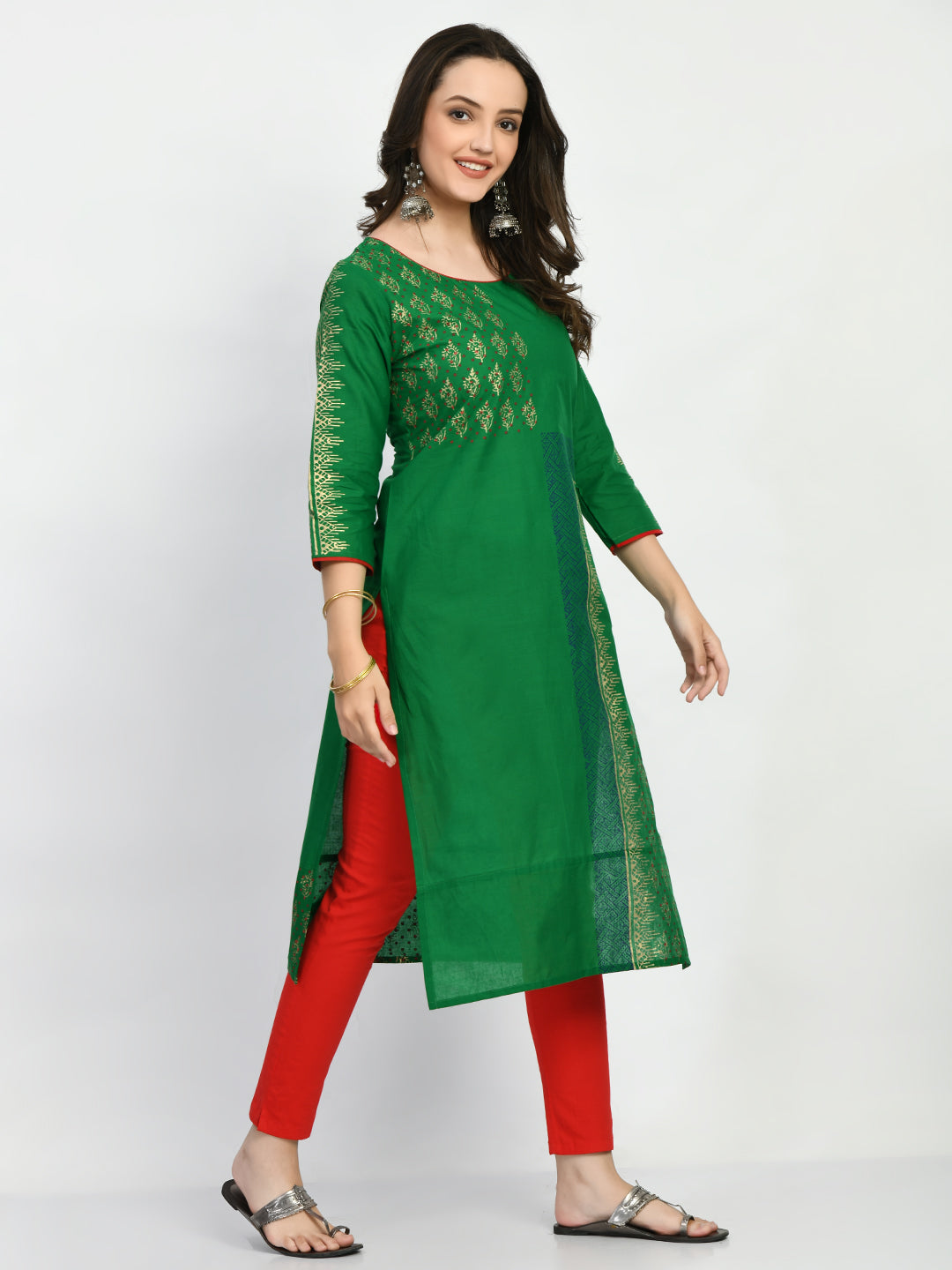 Women's Green Hand block Printed Kurta - Taantav