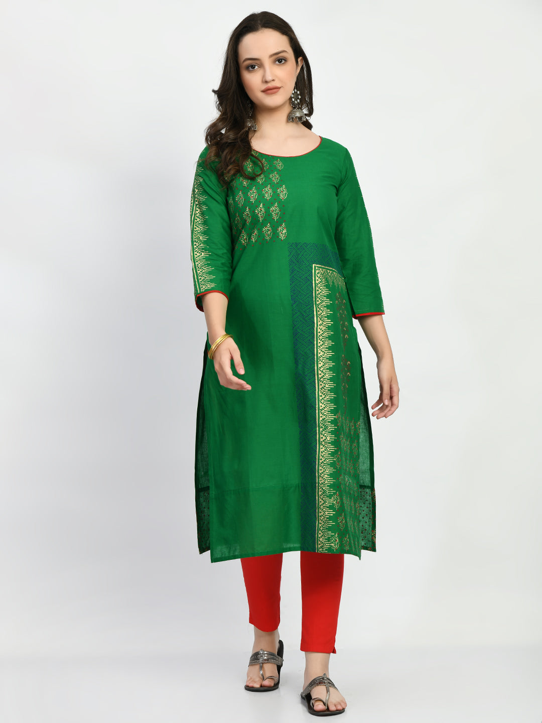 Women's Green Hand block Printed Kurta - Taantav