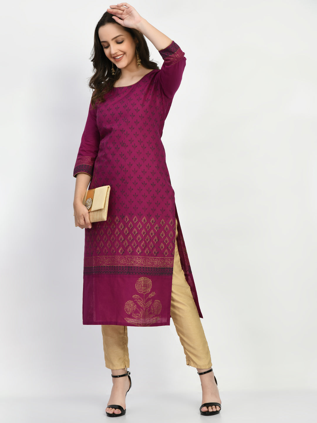 Women's Purple Hand block Printed Kurta - Taantav