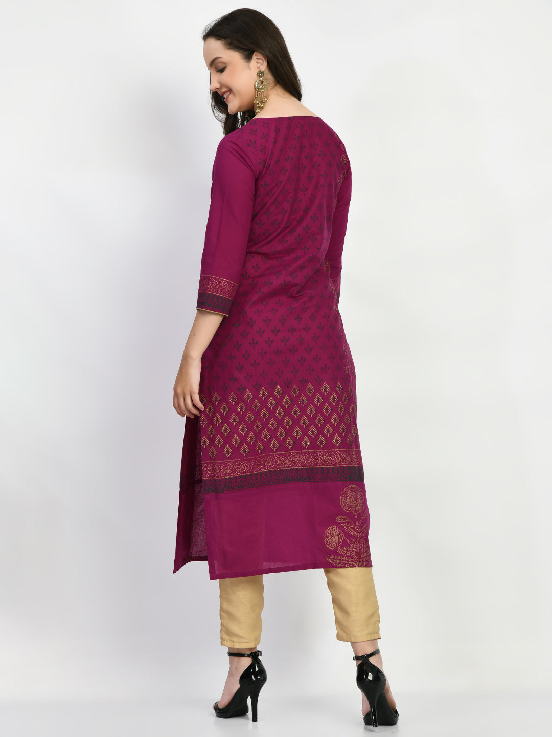 Women's Purple Hand block Printed Kurta - Taantav