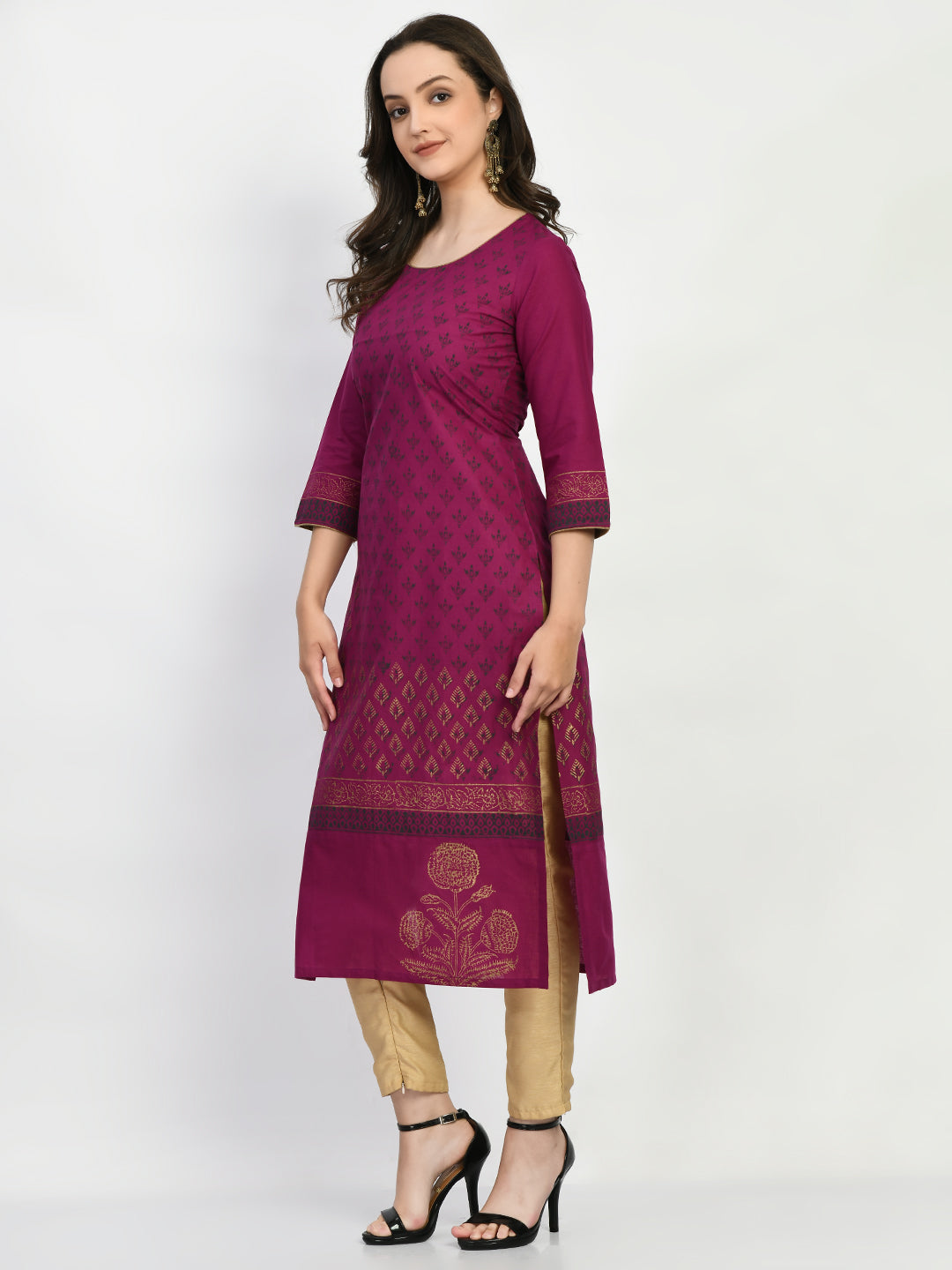 Women's Purple Hand block Printed Kurta - Taantav