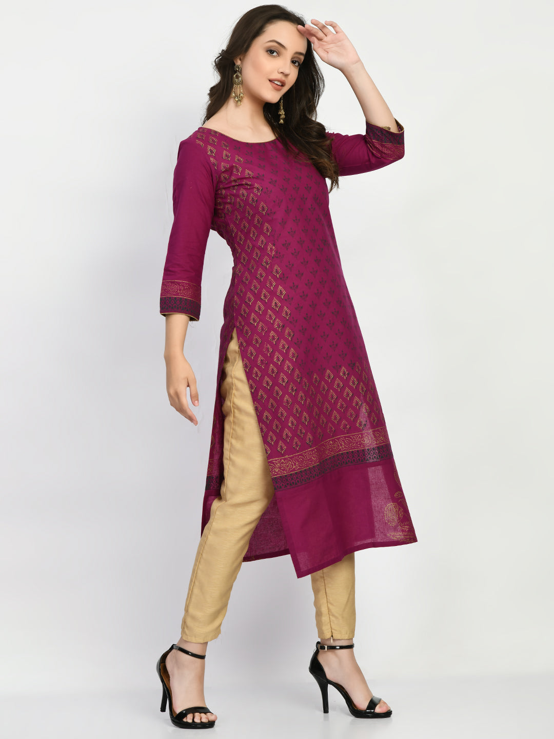 Women's Purple Hand block Printed Kurta - Taantav