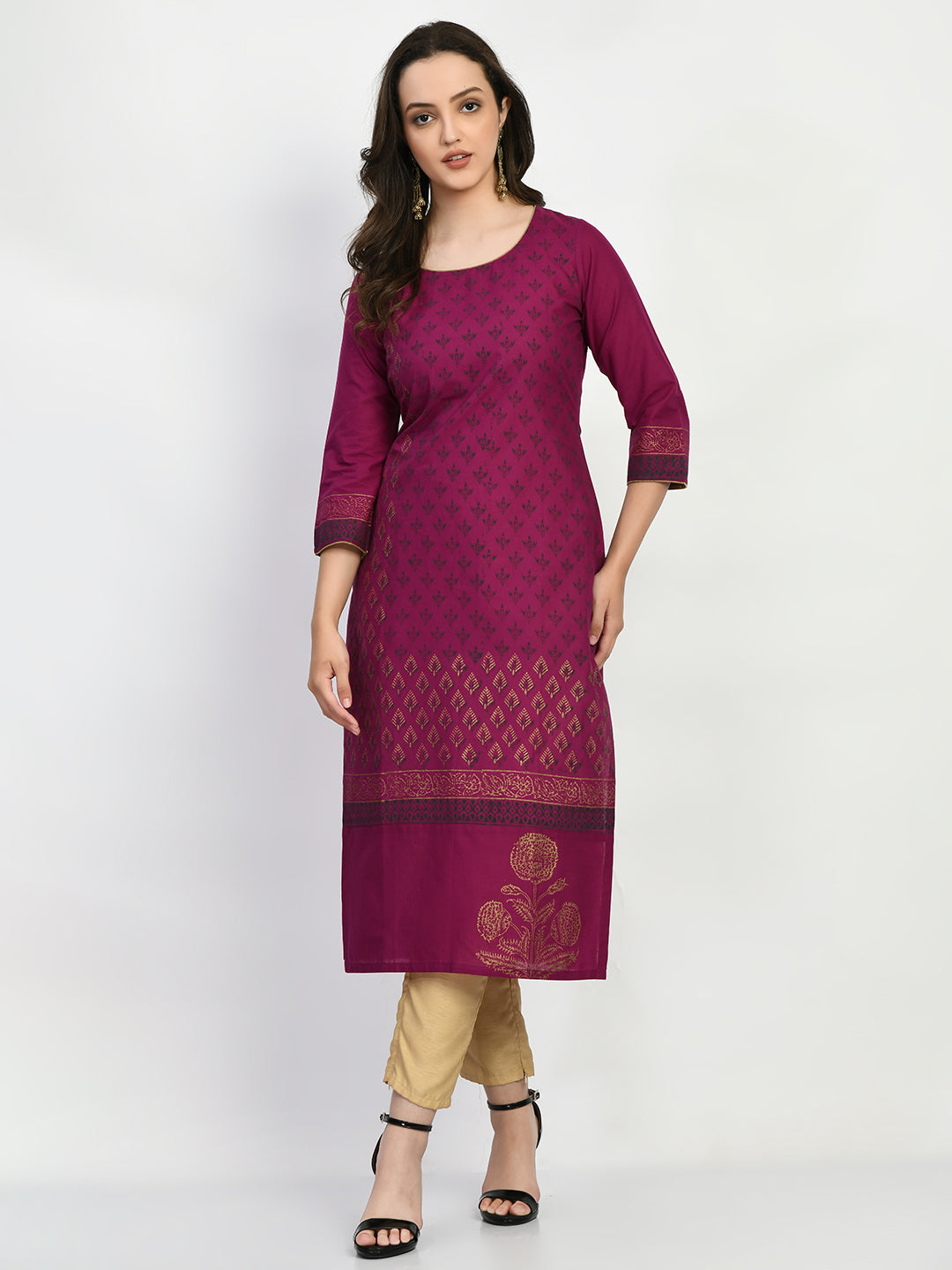 Women's Purple Hand block Printed Kurta - Taantav