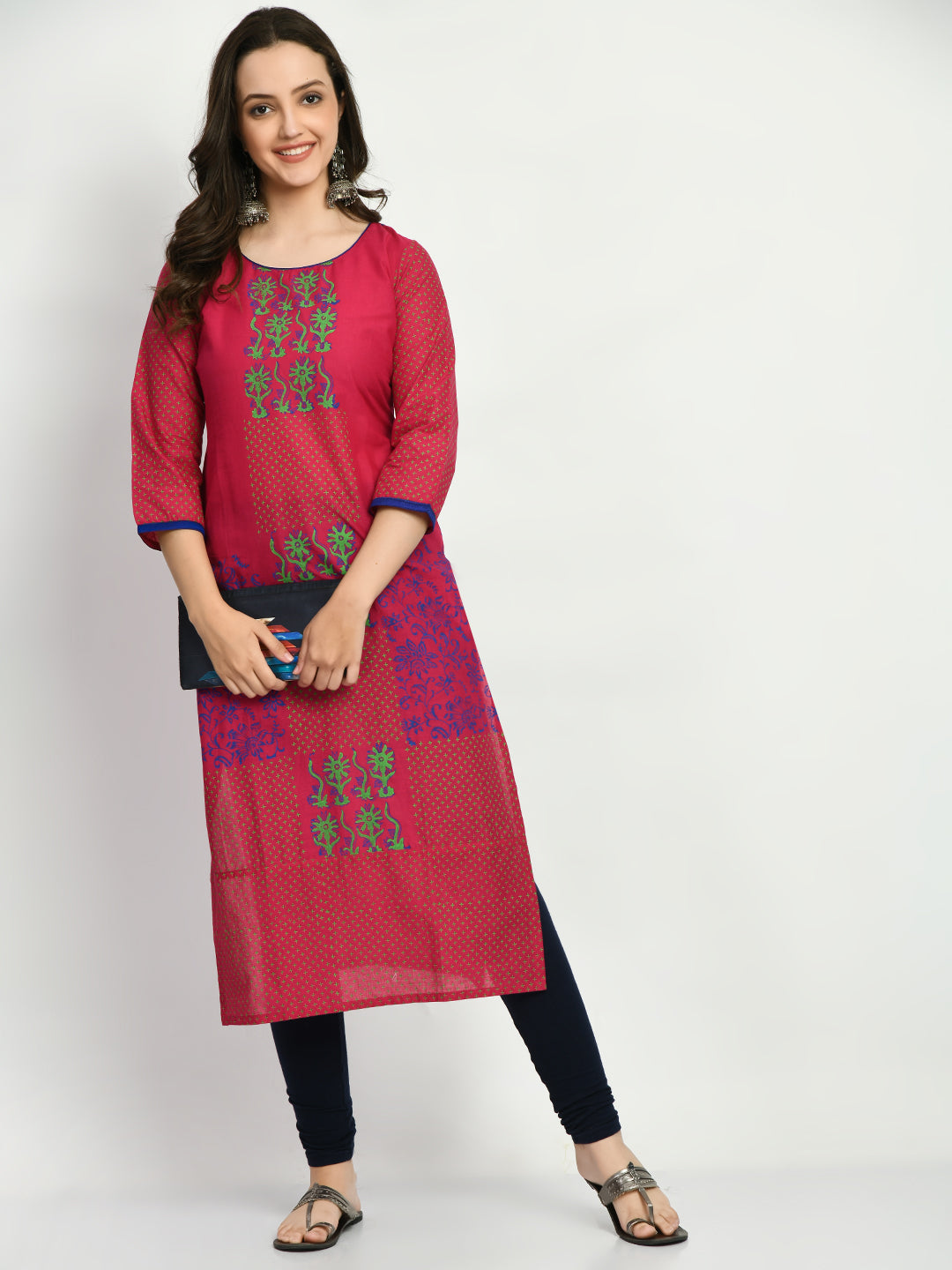 Women's Magenta Hand block Printed Kurta - Taantav