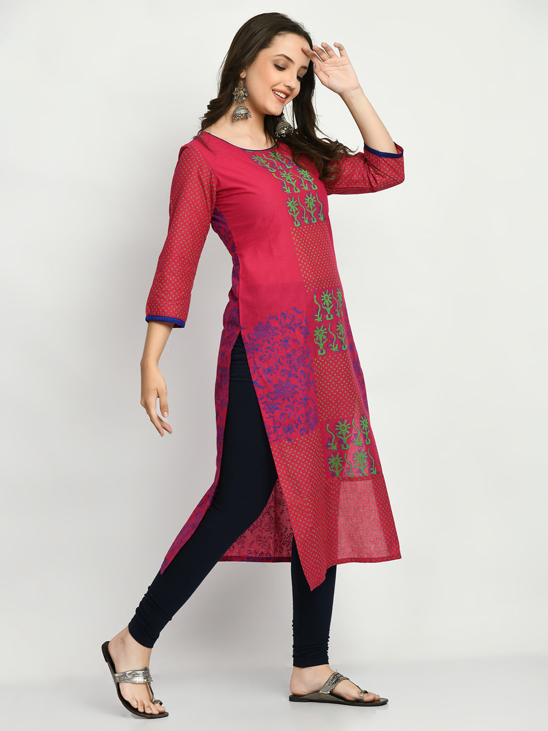 Women's Magenta Hand block Printed Kurta - Taantav