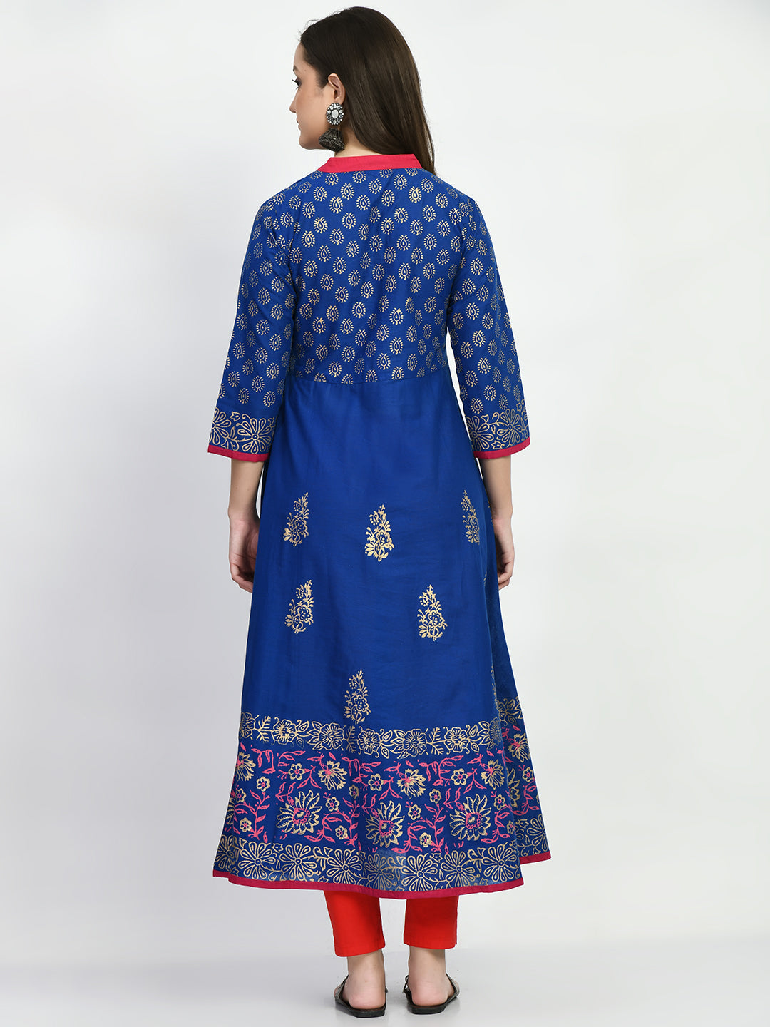 Women's Blue Hand block Printed Anarkali Kurta - Taantav