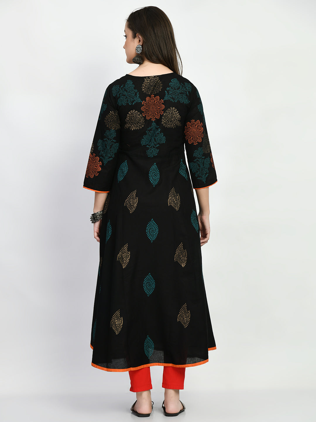 Women's Black Hand block Printed Anarkali Kurta - Taantav