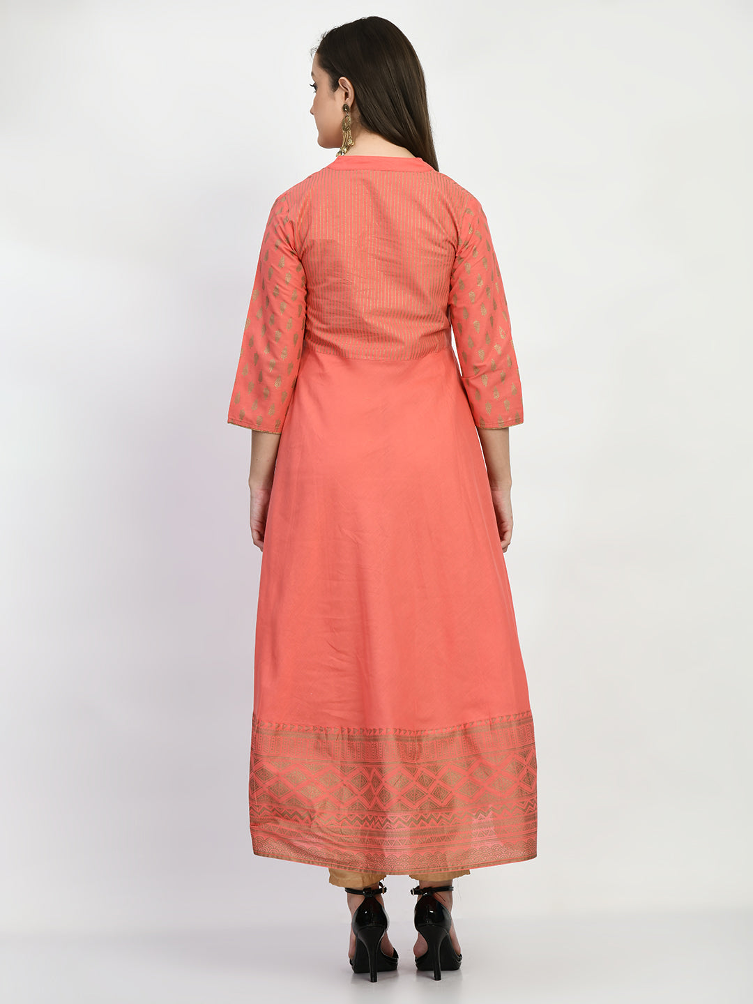 Women's Peach Hand block Printed Anarkali Kurta - Taantav