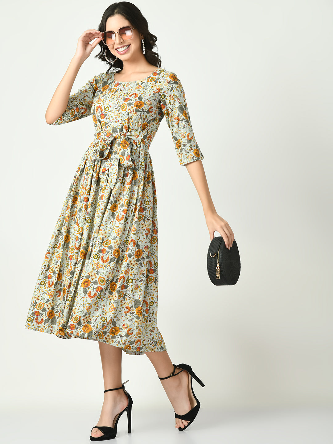 Women's Multi Printed Midi Dress
