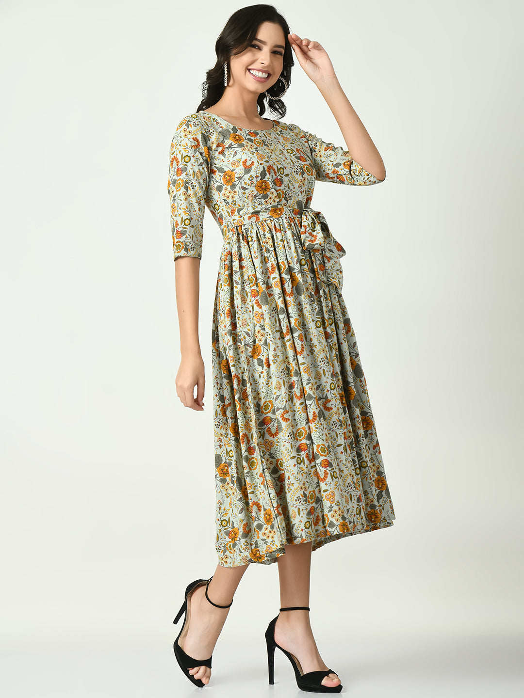 Women's Multi Printed Midi Dress