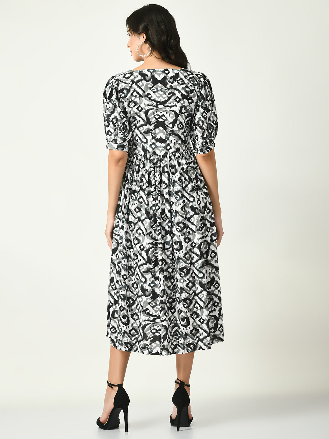 Women's Black Printed Midi Dress