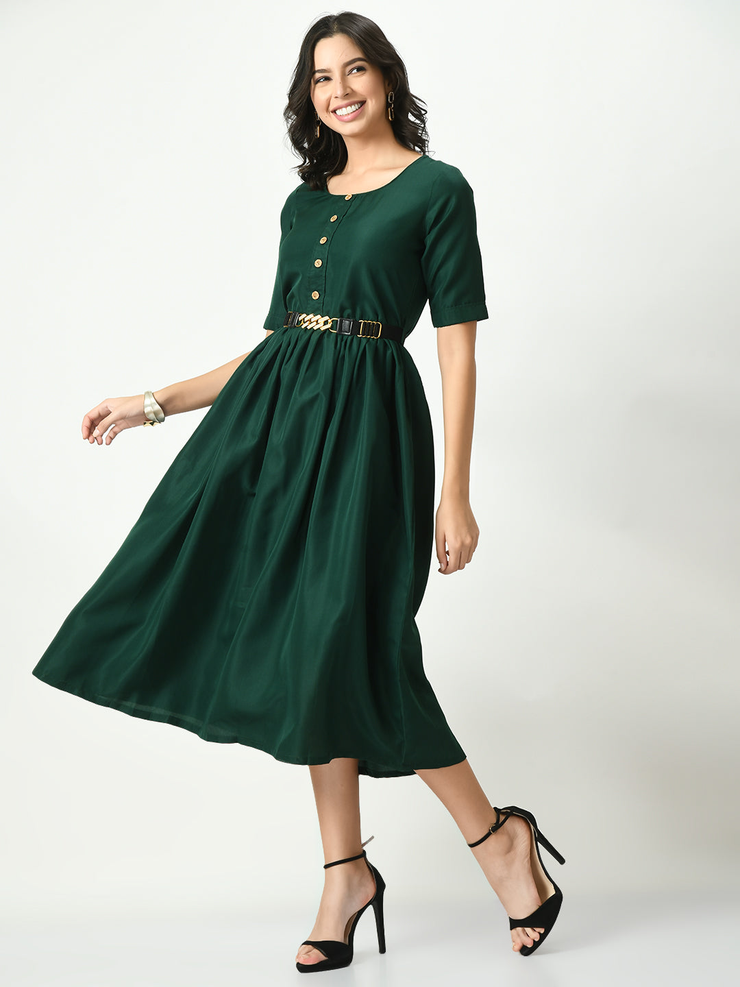 Women's Green Stylish Midi Dress For