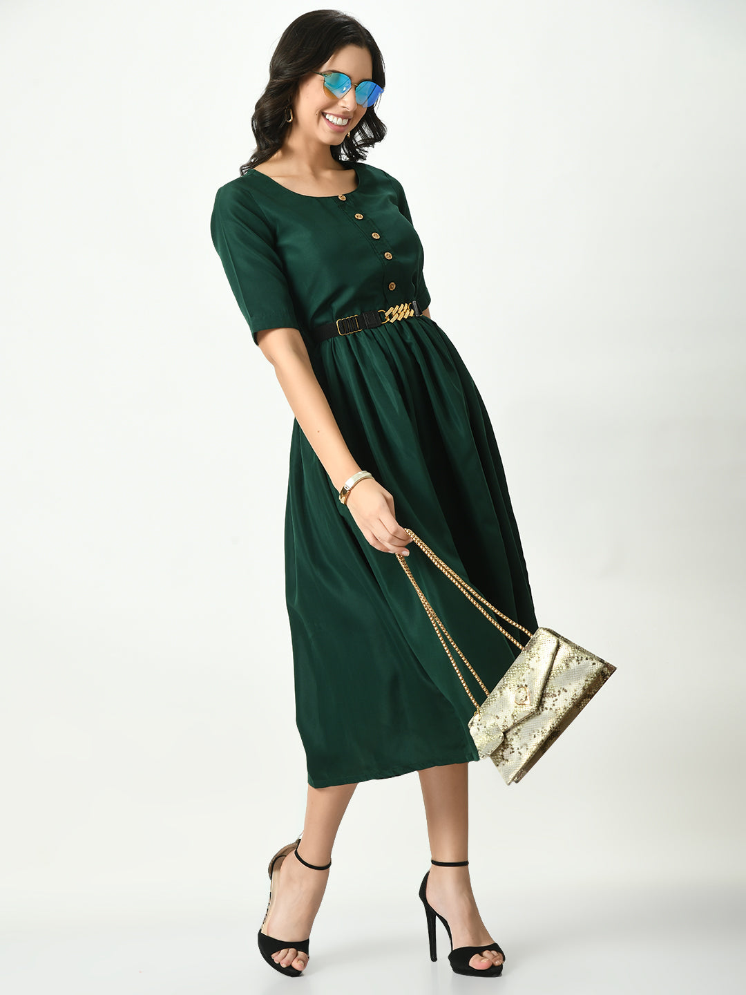 Women's Green Stylish Midi Dress For