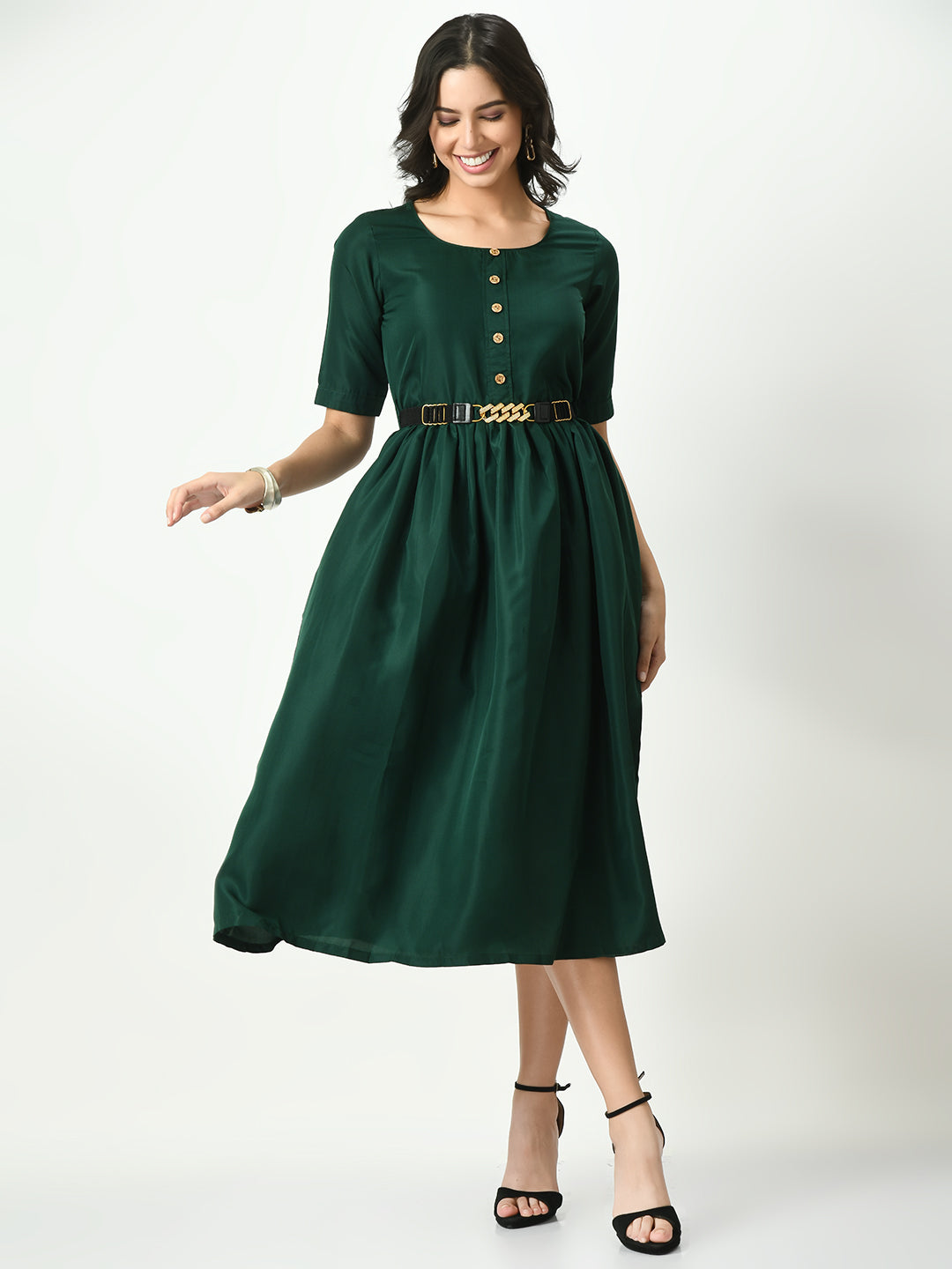 Women's Green Stylish Midi Dress For