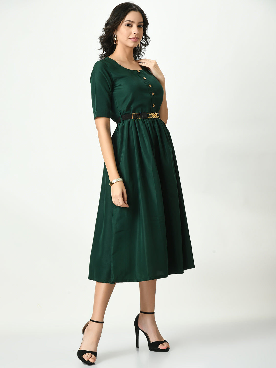 Women's Green Stylish Midi Dress For