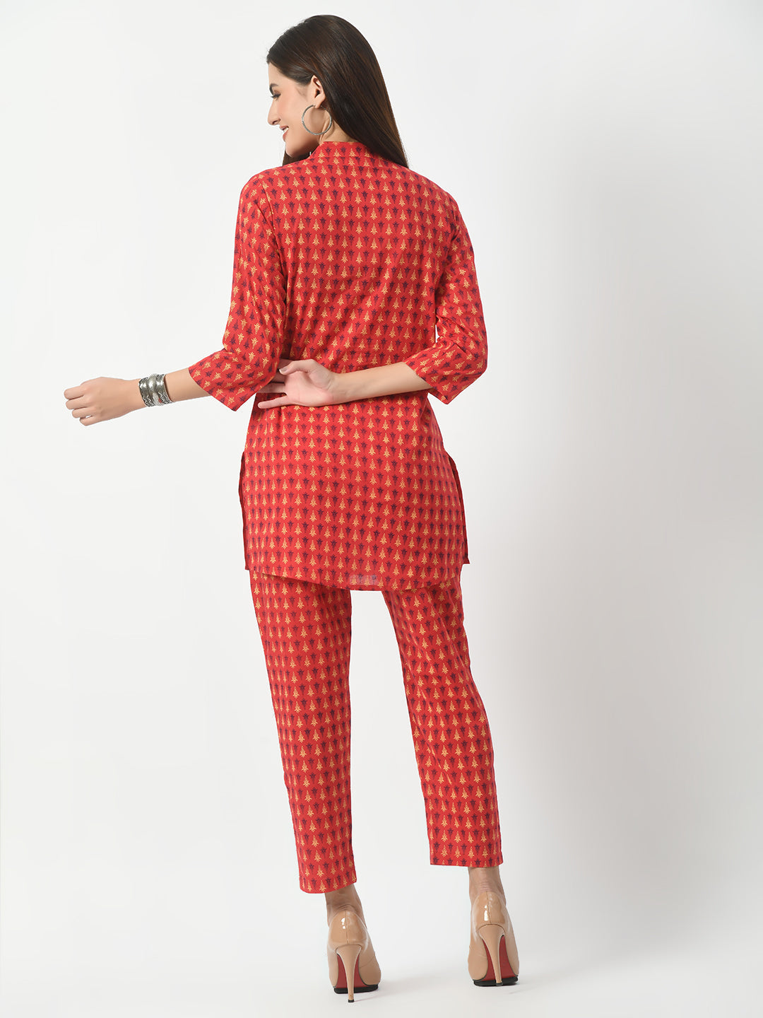 Women's Red Printed Co-ord Set For Women - Taantav