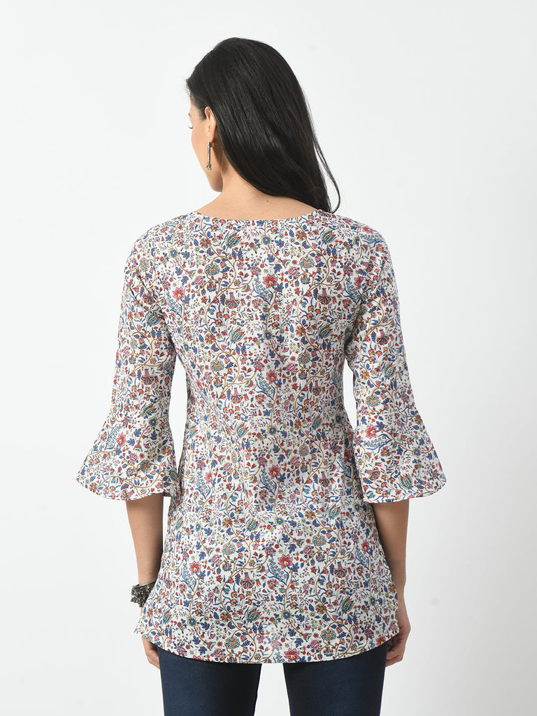 Women's Red Printed Straight Short Kurti