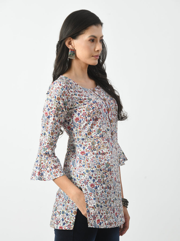 Women's Red Printed Straight Short Kurti