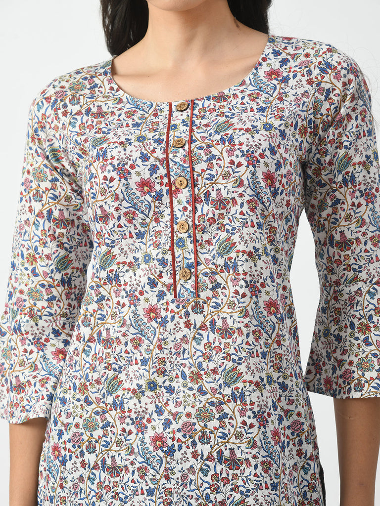 Women's Red Printed Straight Short Kurti