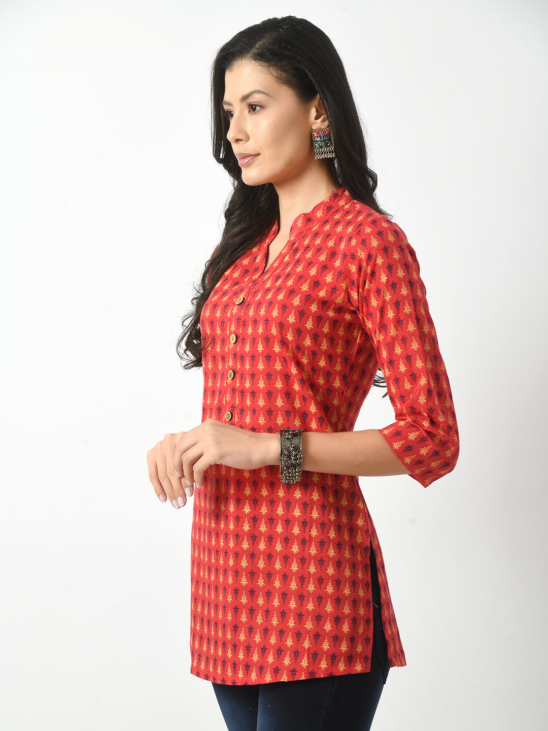 Women's Black Printed Straight Short Kurti - Taantav