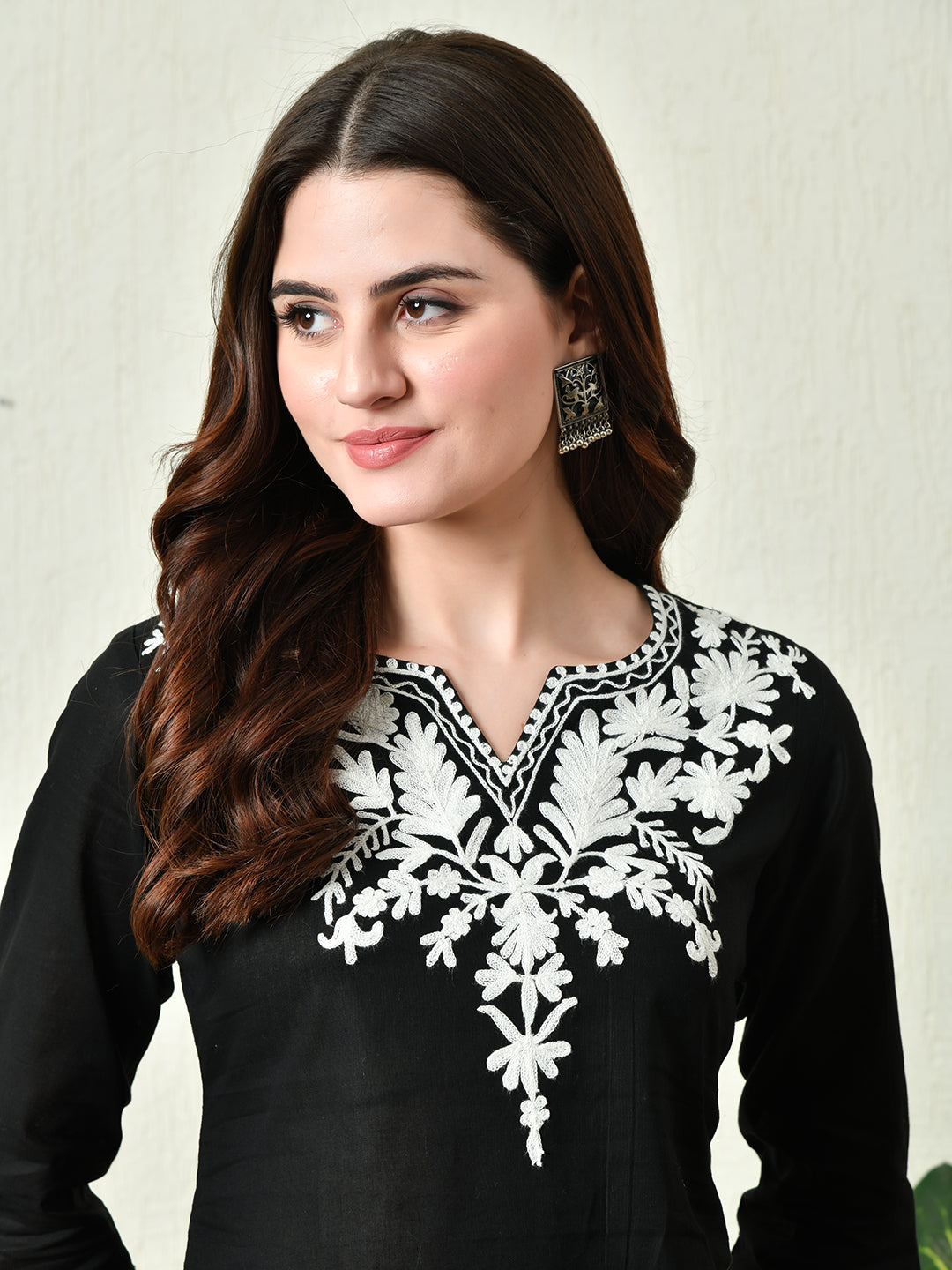 Women's Stylish black Cotton Short Kurti with Elegant Work - Taantav