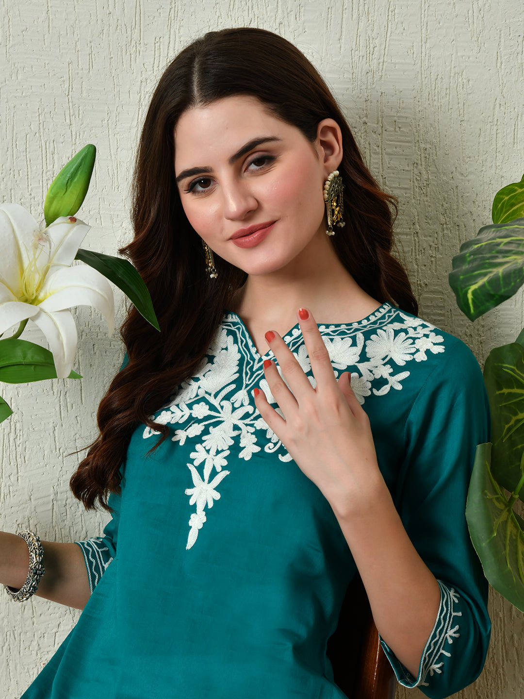 Women's Stylish Turquoise Cotton Short Kurti with Elegant Work - Taantav