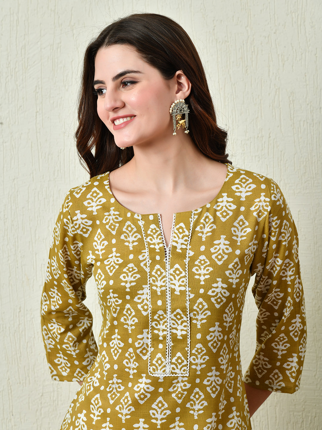 Women's Stylish Mustard Cotton Short Kurti with Elegant Print - Taantav