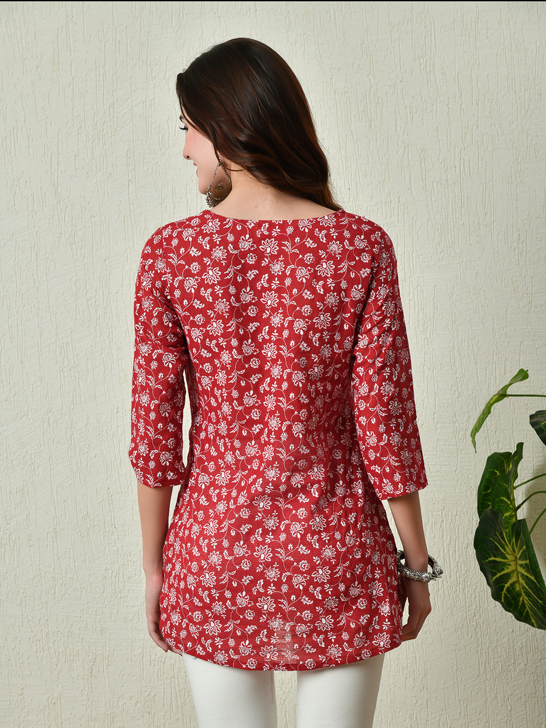 Women's Stylish red Cotton Short Kurti with Elegant Print - Taantav