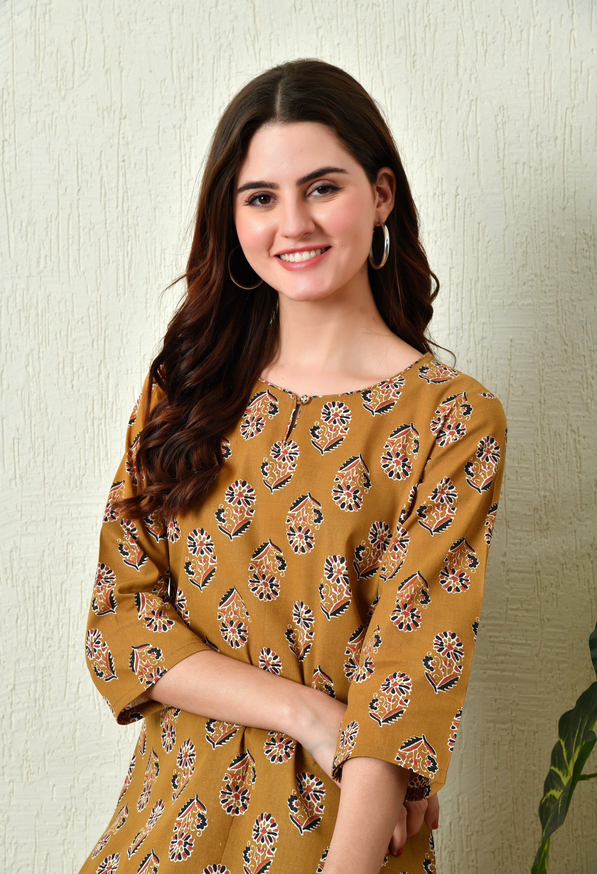 Women's Stylish Mustard Cotton Short Kurti with Elegant Print - Taantav