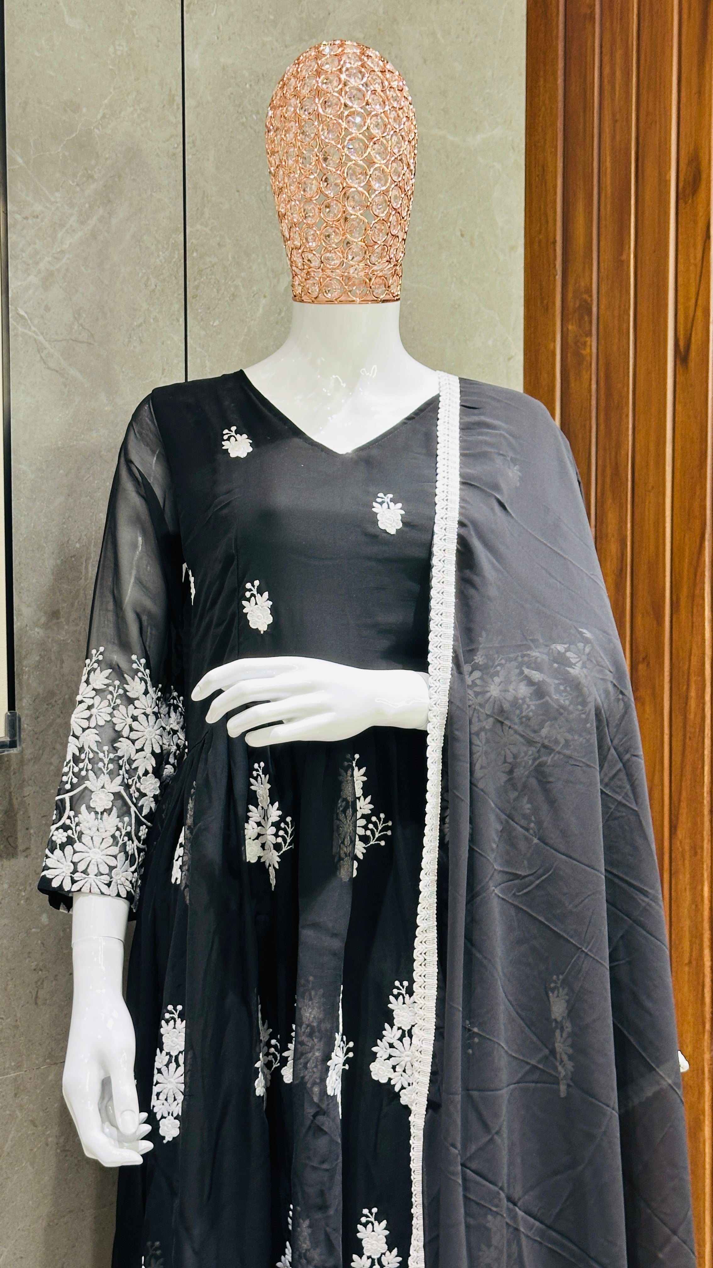 Women's Black Georgette Embroidered Gown