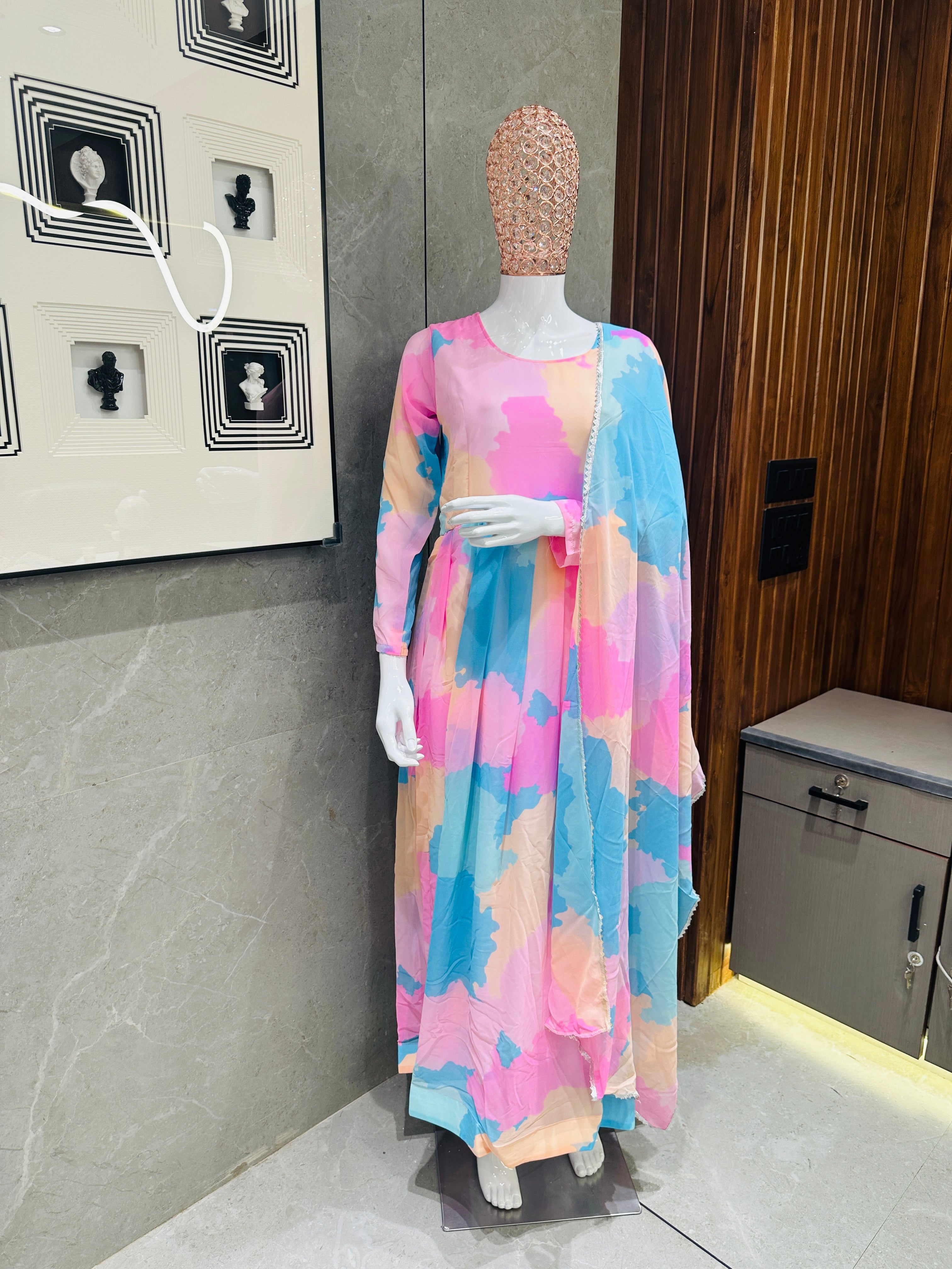 Women's Multicolour Georgette Printed Gown