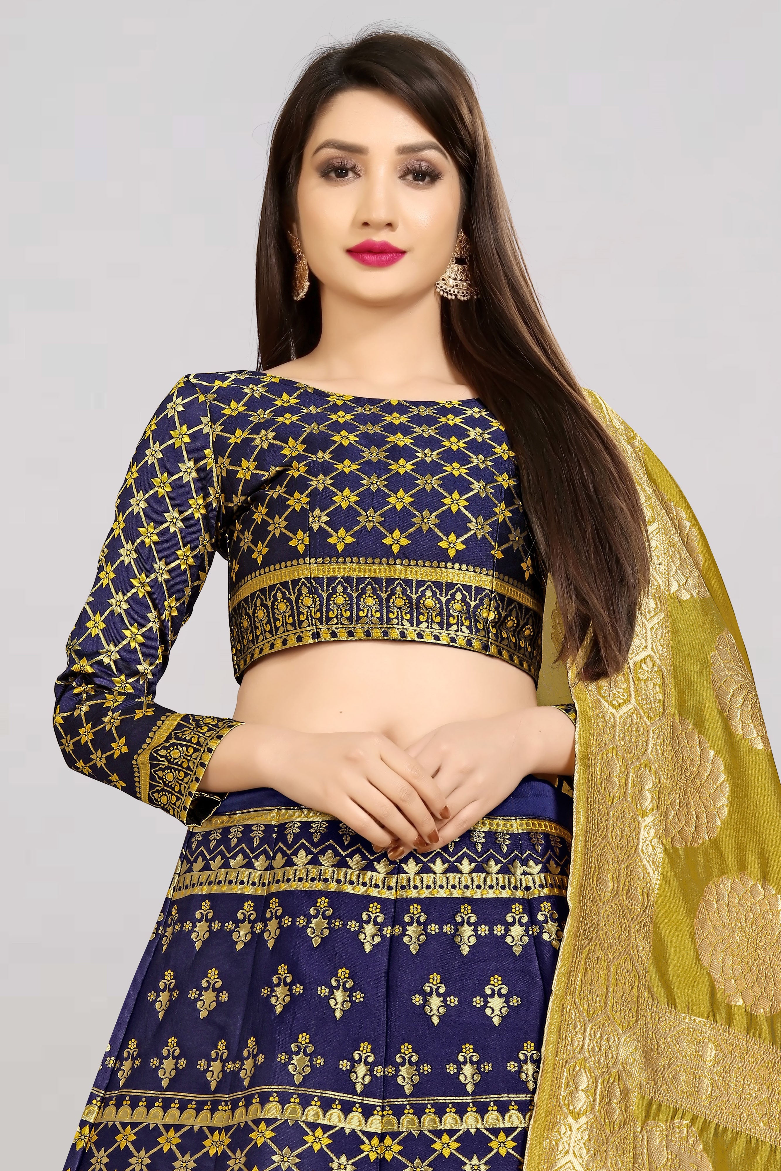 Women's Navy Blue Color Lehenga Set - Fabcartz