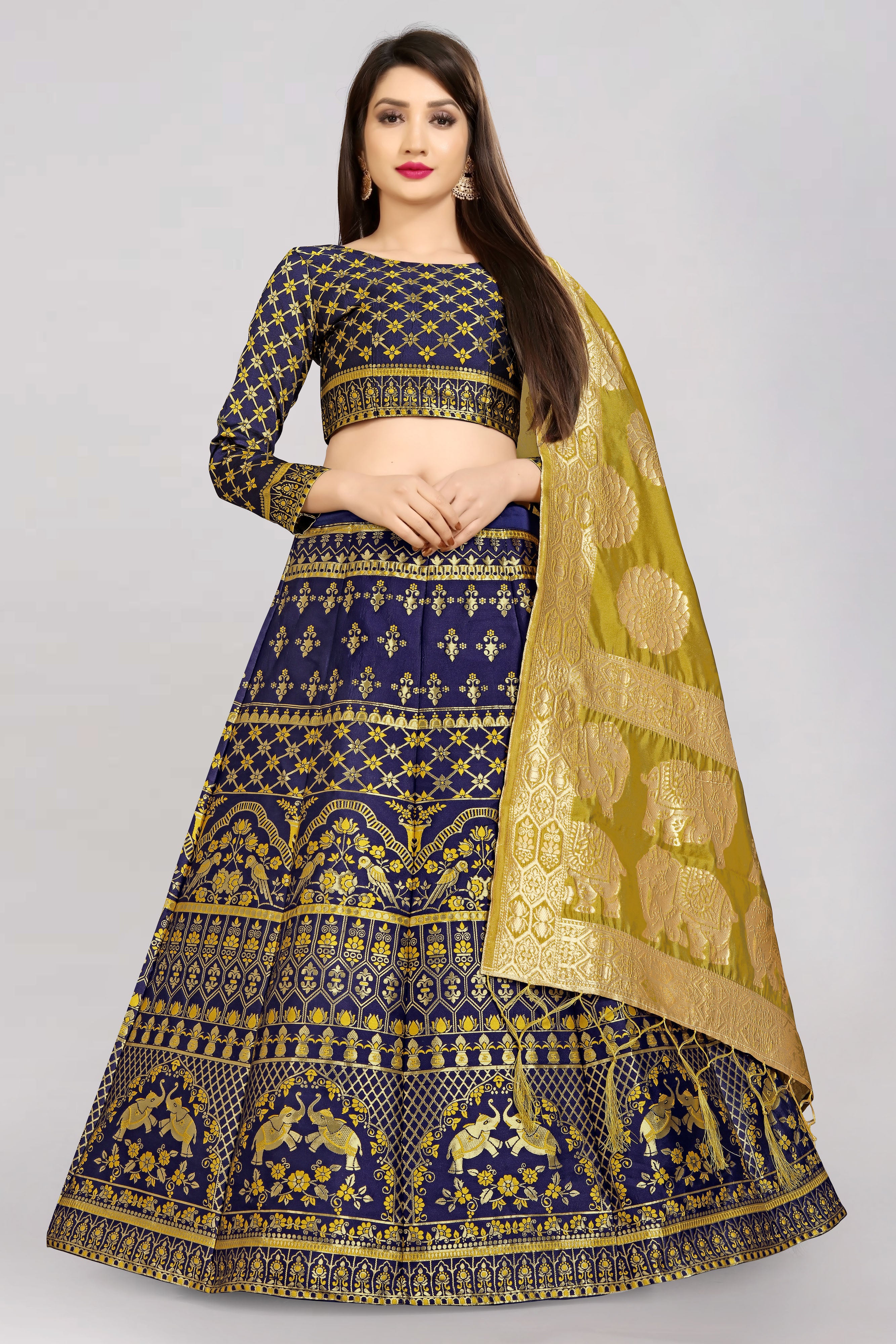 Women's Navy Blue Color Lehenga Set - Fabcartz