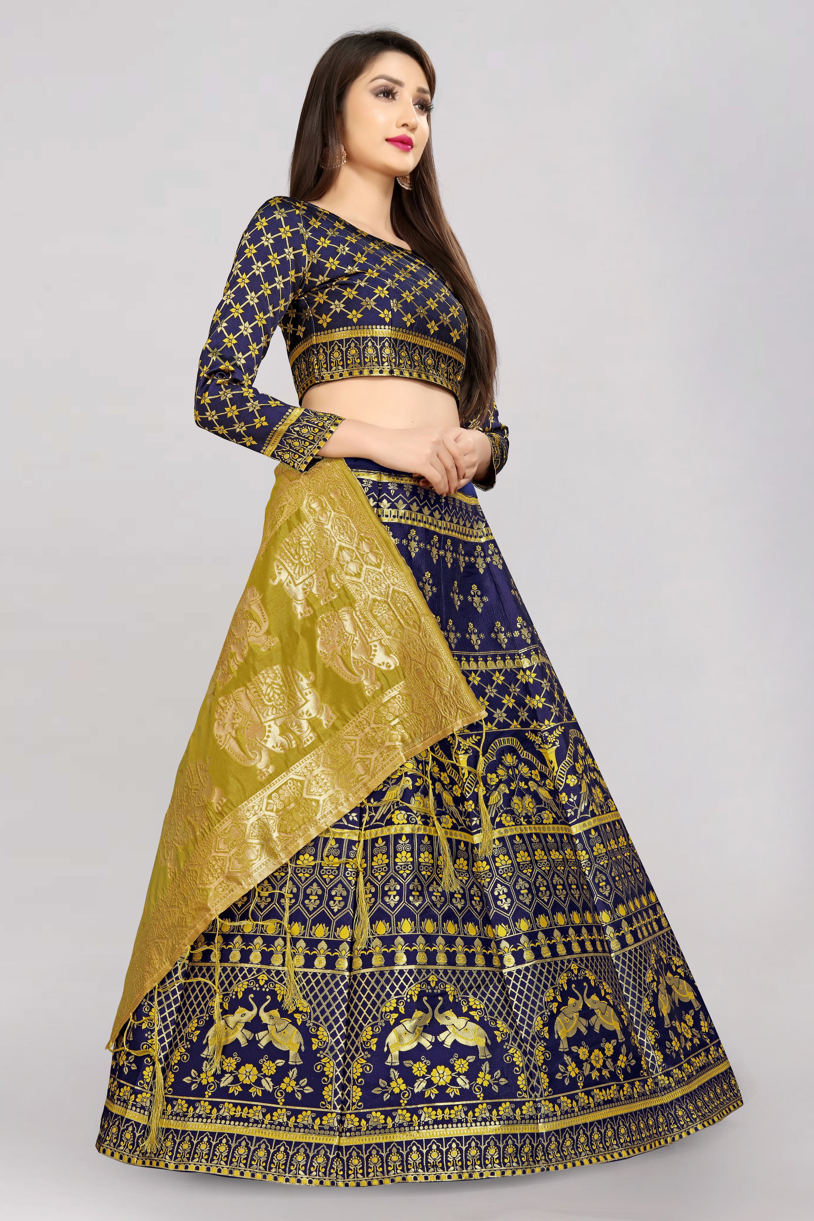 Women's Navy Blue Color Lehenga Set - Fabcartz