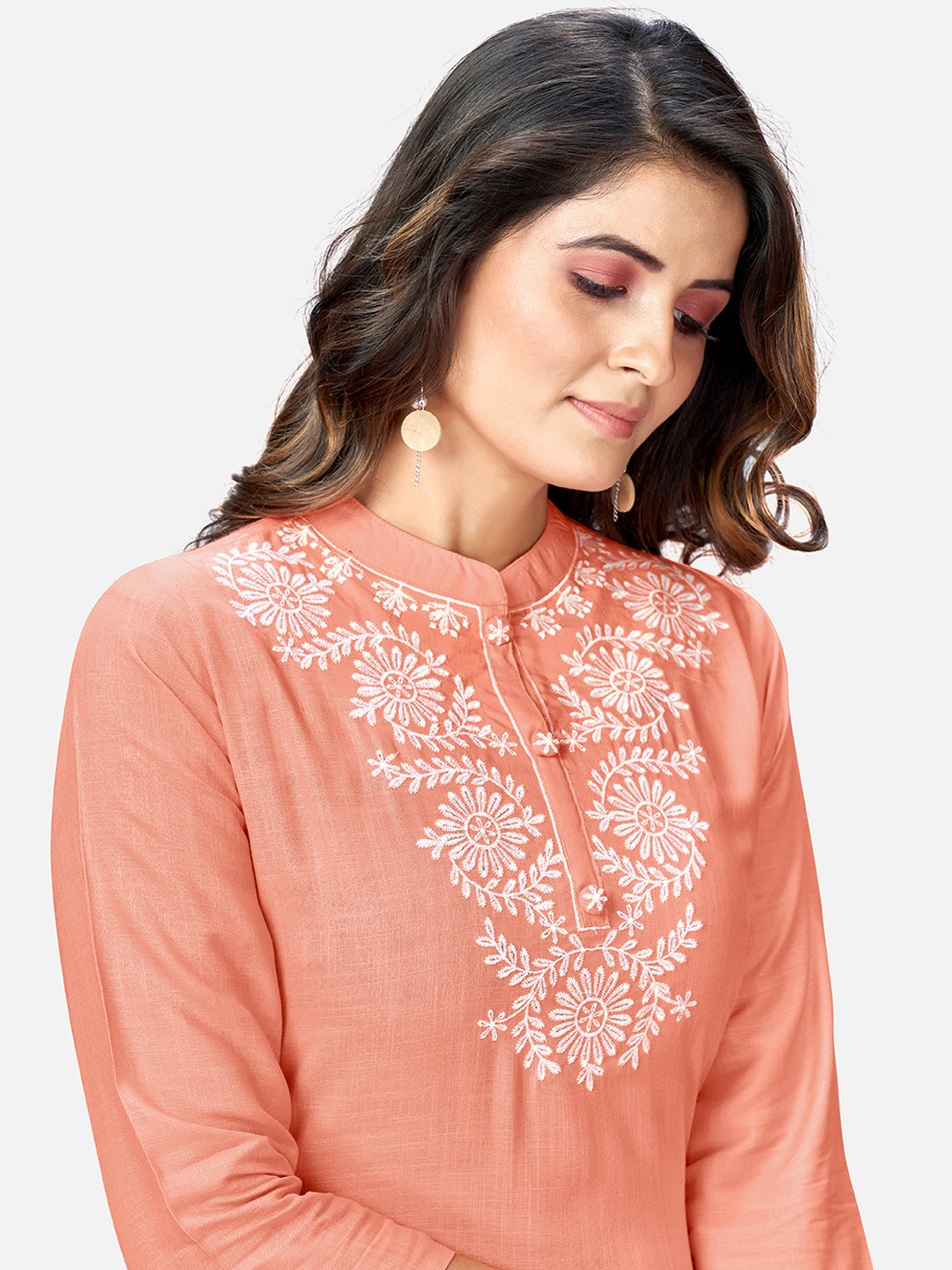 Women's Peach Rayon Kurta With Pant & Dupatt