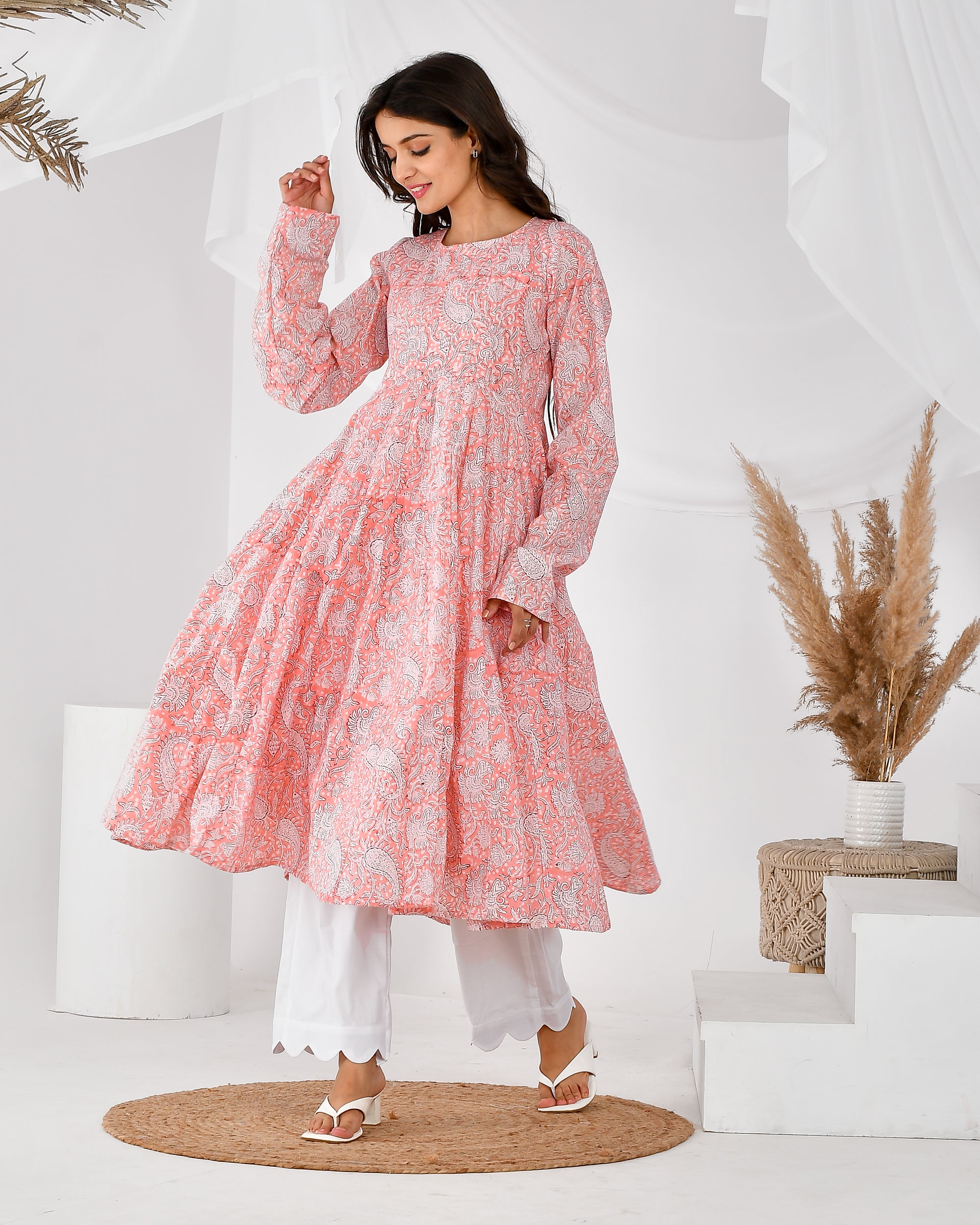 Women's pink anarkali kurta s