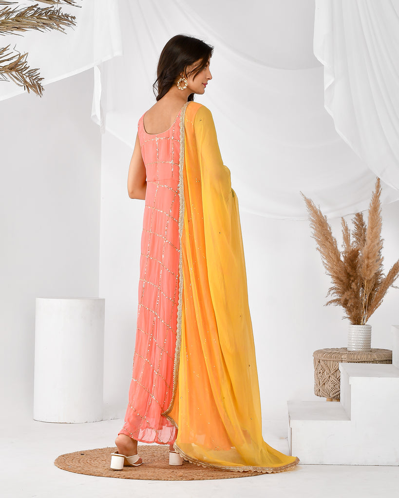 Women's Peach check anarkali s