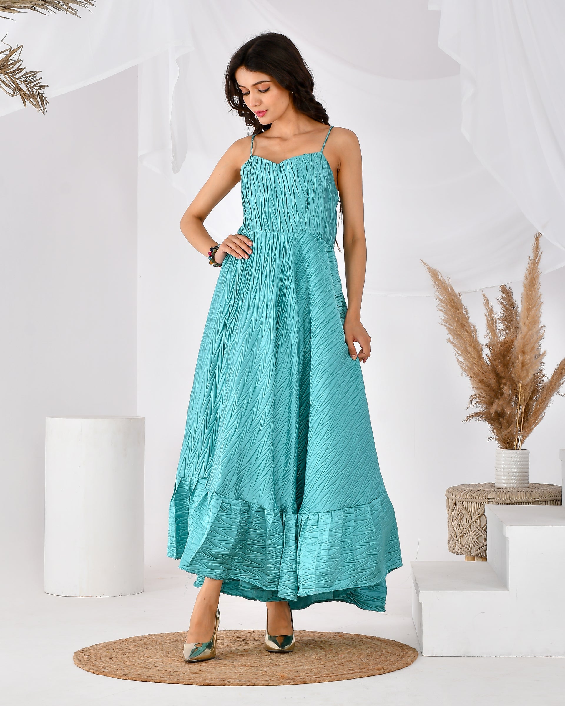 Women's Turquoise Green Maxi Dress Blue / M